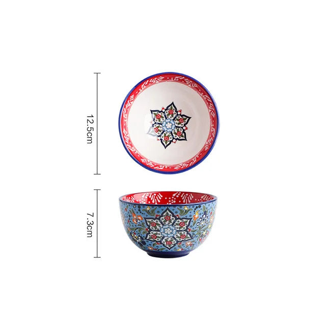 Creative Ceramic Bohemian Hand-Painted Rice Noodle Bowl Set Kitchen Tableware