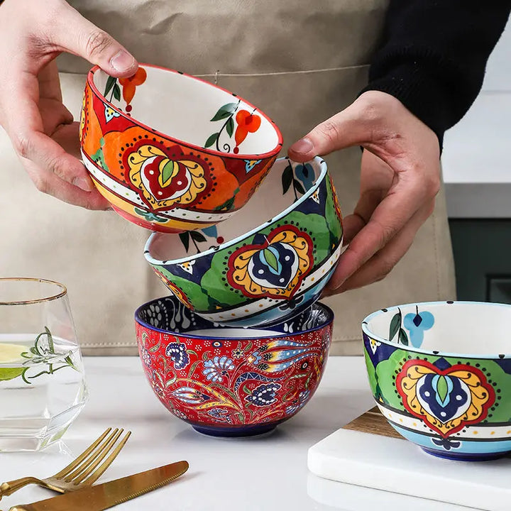 Creative Ceramic Bohemian Hand-Painted Rice Noodle Bowl Set Kitchen Tableware