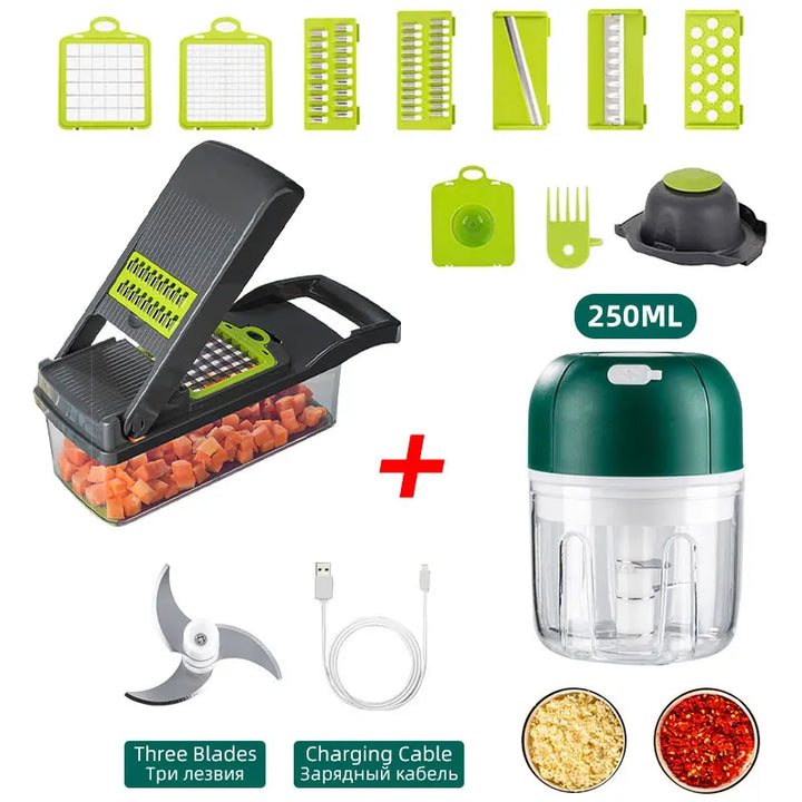 Multifunction Kitchen Cutter Garlic Press Steel Blade Peeler Carrot Grater