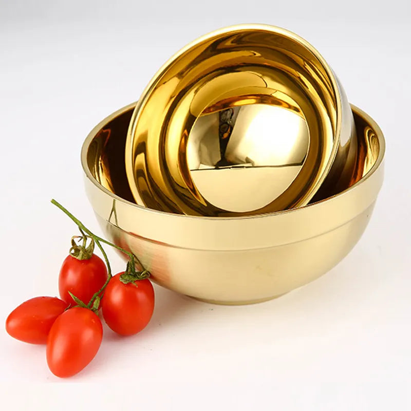 Stainless Steel Gold Bowl Thickened Double Layer Heat Insulation Bowl