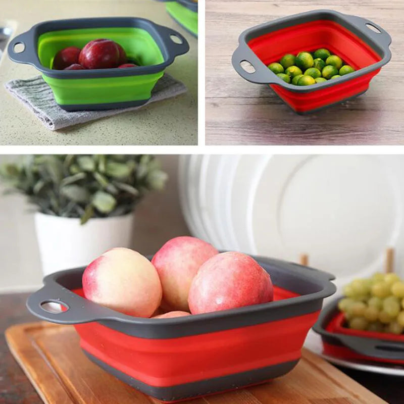 Foldable Fruit Vegetable Washing Basket Strainer Portabl Silicone Colander Collapsible Drainer With Handle Kitchen Tools