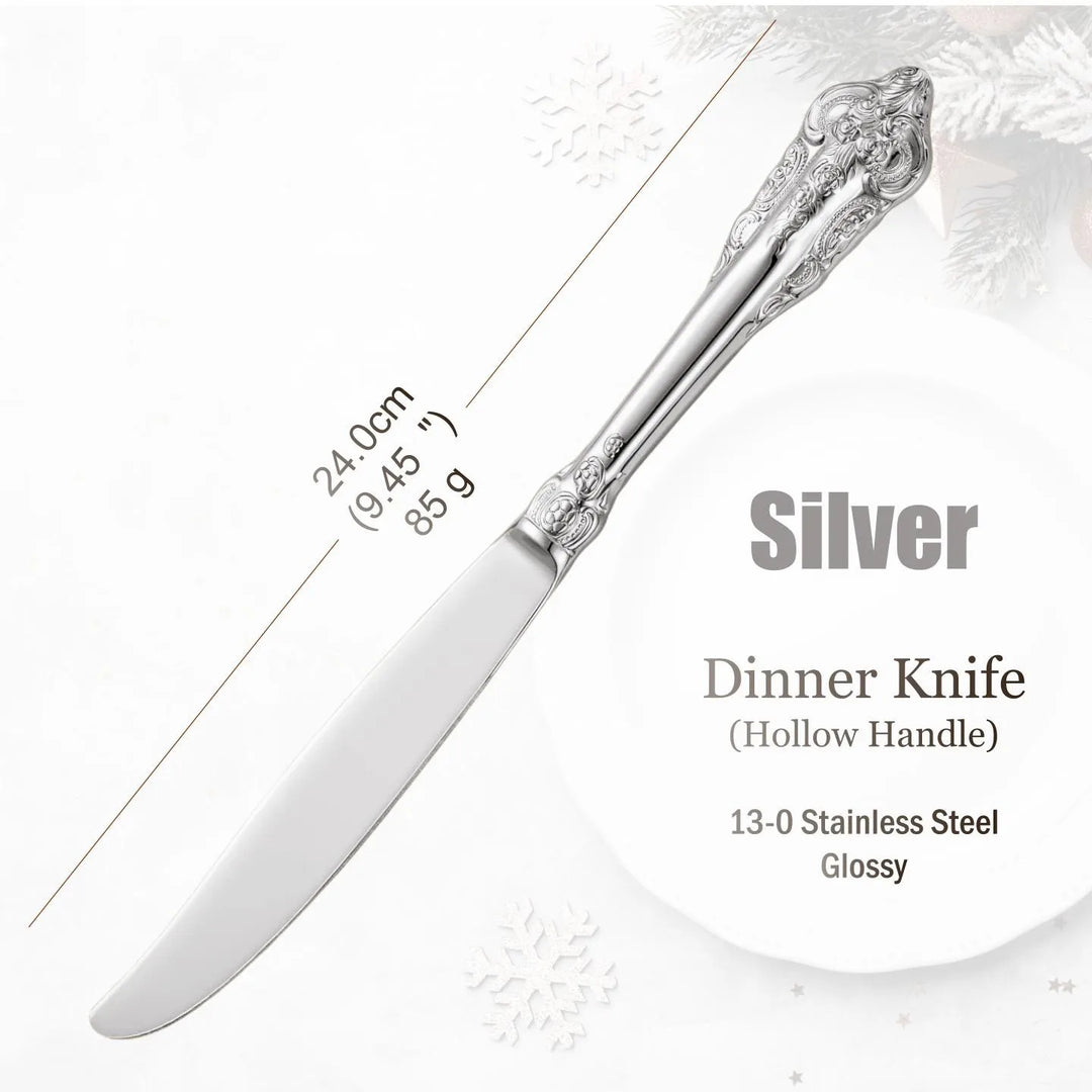 Stainless Steel Silver Glossy Gold Vintage Cutlery, Hollow Handle, 18/10