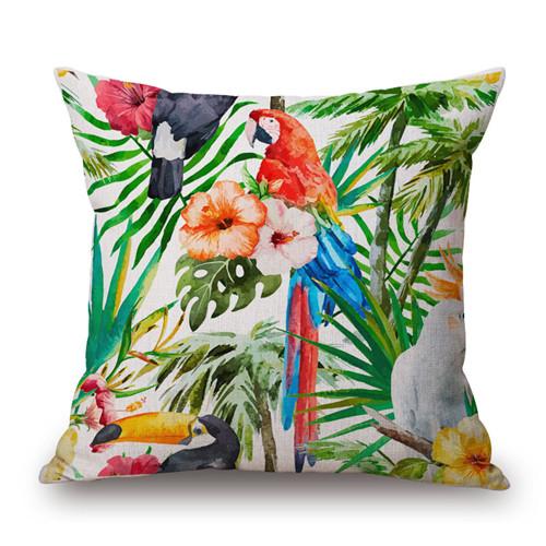 Tropical Plant Hibiscus Flower Pillow Case Parrot Cushion Cover