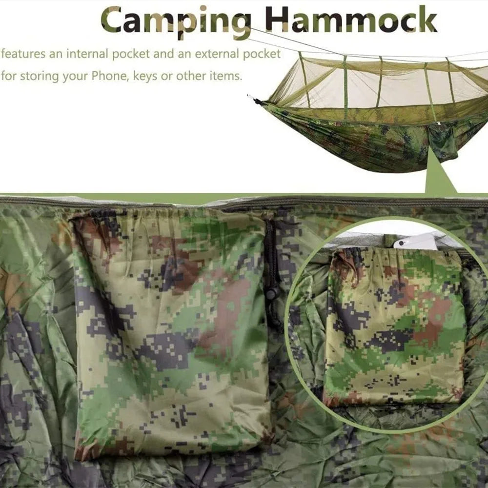 Double Camping Hammock With Mosquito Net Lightweight Nylon Portable