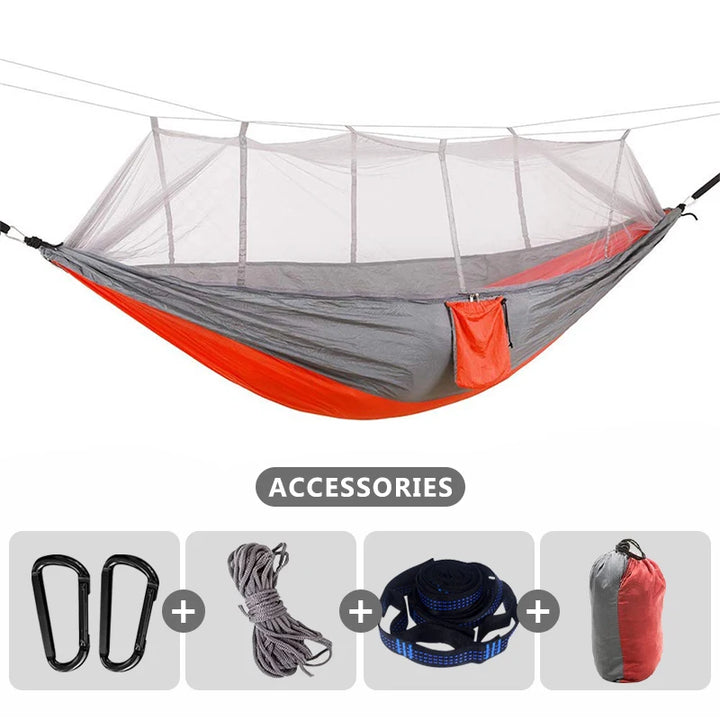 Double Camping Hammock With Mosquito Net Lightweight Nylon Portable