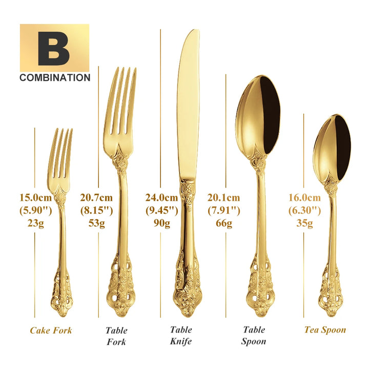 30-Pc Royal Vintage Black Rose Gold Plated Stainless Steel Cutlery Set Flatware