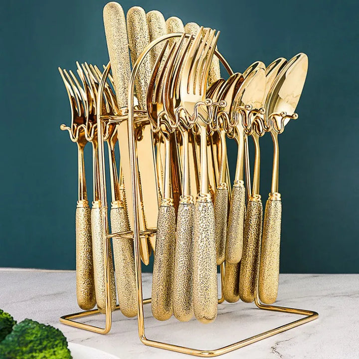 High-End Titanium Gold Process Stainless Steel Tableware Luxury Cutlery Set