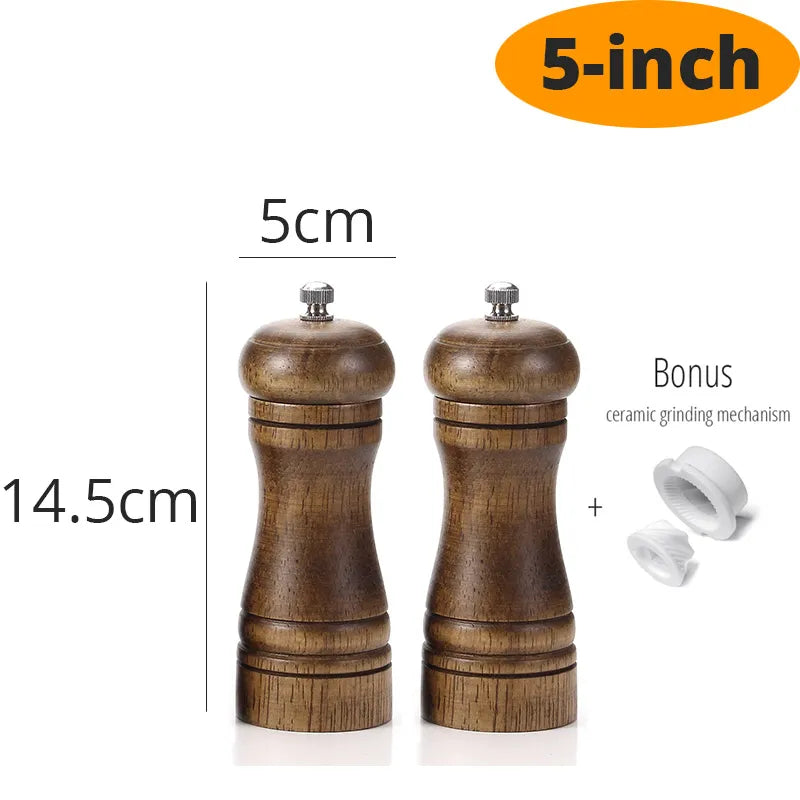 Salt and Pepper Mill, Wood Pepper Shakers With Strong Adjustable Ceramic Grinder With Spare Ceramic Rotor - Kitchen Accessories