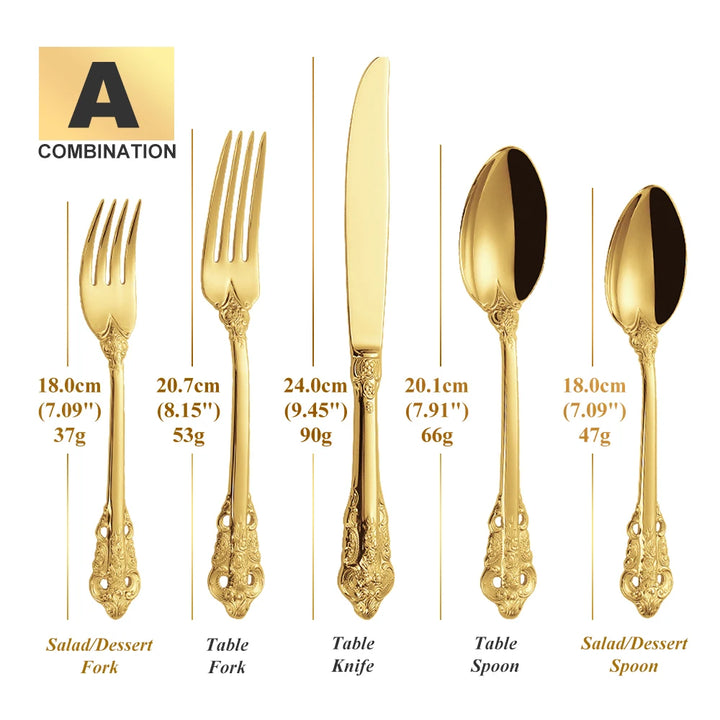 30-Pc Royal Vintage Black Rose Gold Plated Stainless Steel Cutlery Set Flatware