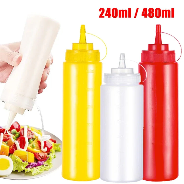 480ml Food Squeeze Bottles Condiment Dispenser Ketchup Mustard Kitchen Gadgets
