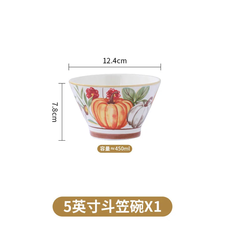 1PC Pumpkin Soup Bowl Ceramic Dishes Double Ear Baking Circular Plate Set