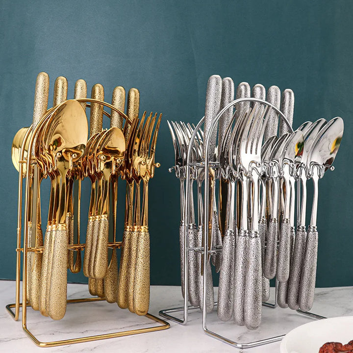 High-End Titanium Gold Process Stainless Steel Tableware Luxury Cutlery Set