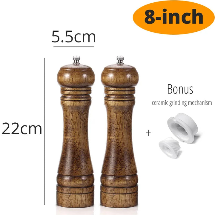 Salt and Pepper Mill, Wood Pepper Shakers With Strong Adjustable Ceramic Grinder With Spare Ceramic Rotor - Kitchen Accessories