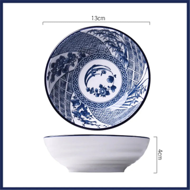 Salad Rice Bowls Ceramic Classical Blue and White Kitchen Tableware