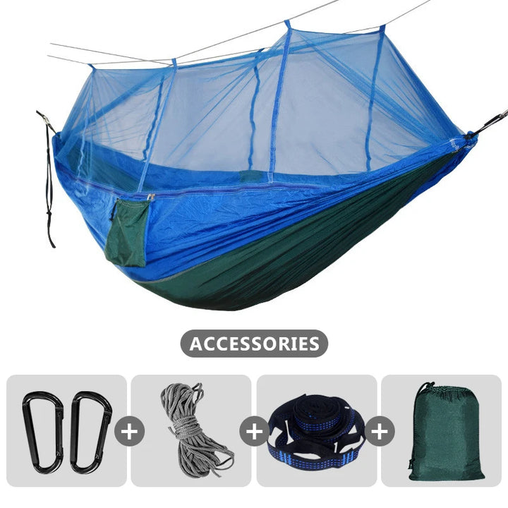 Double Camping Hammock With Mosquito Net Lightweight Nylon Portable