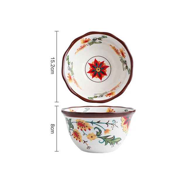 Creative Ceramic Bohemian Hand-Painted Rice Noodle Bowl Set Kitchen Tableware