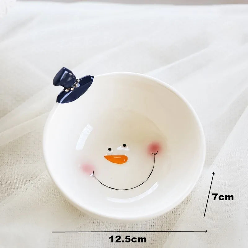 Dessert Plate Snacks Dishes Cute Cartoon Ceramic Bowl Snowma Teapot Sets