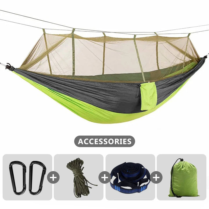 Double Camping Hammock With Mosquito Net Lightweight Nylon Portable