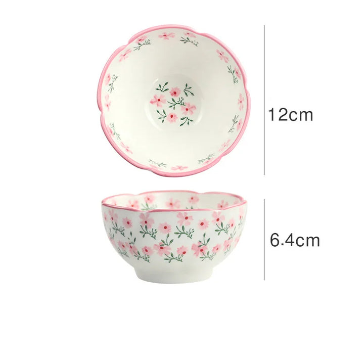 Floral Print Ceramic Rice Bowl Flower Style Ramen Kitchenware