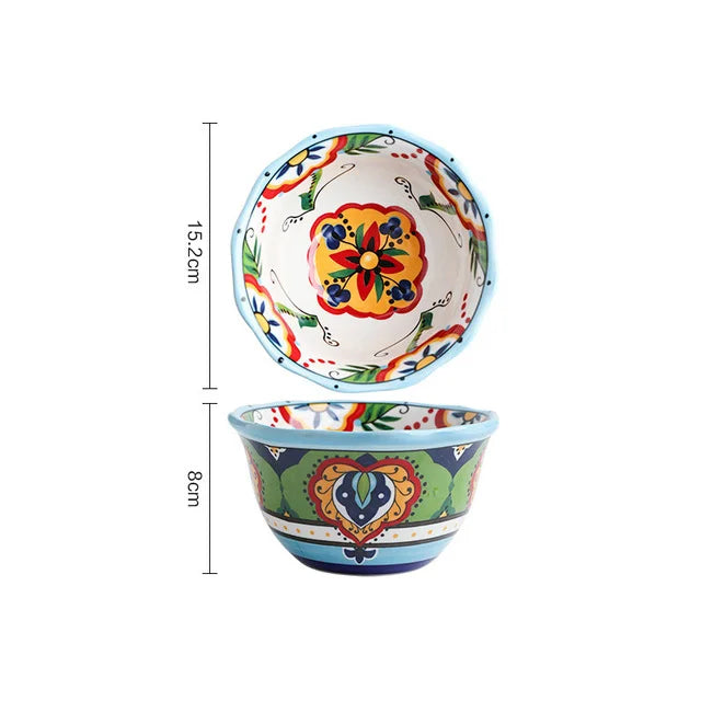 Creative Ceramic Bohemian Hand-Painted Rice Noodle Bowl Set Kitchen Tableware