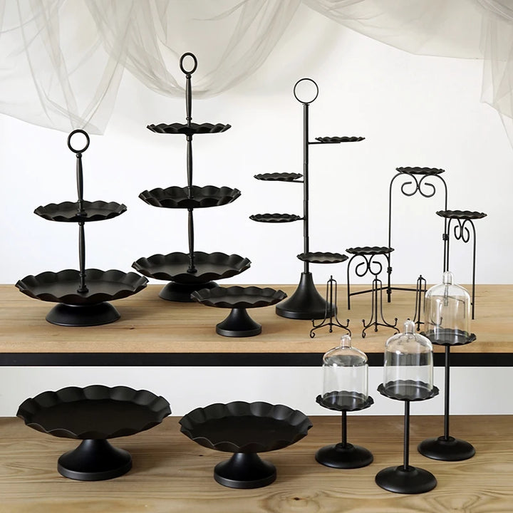 Luxury Party Decor Black Cake Stand Cupcake Tray Wave Edge Design