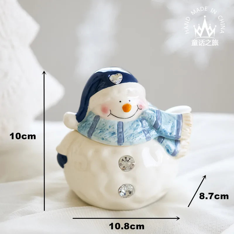 Dessert Plate Snacks Dishes Cute Cartoon Ceramic Bowl Snowma Teapot Sets