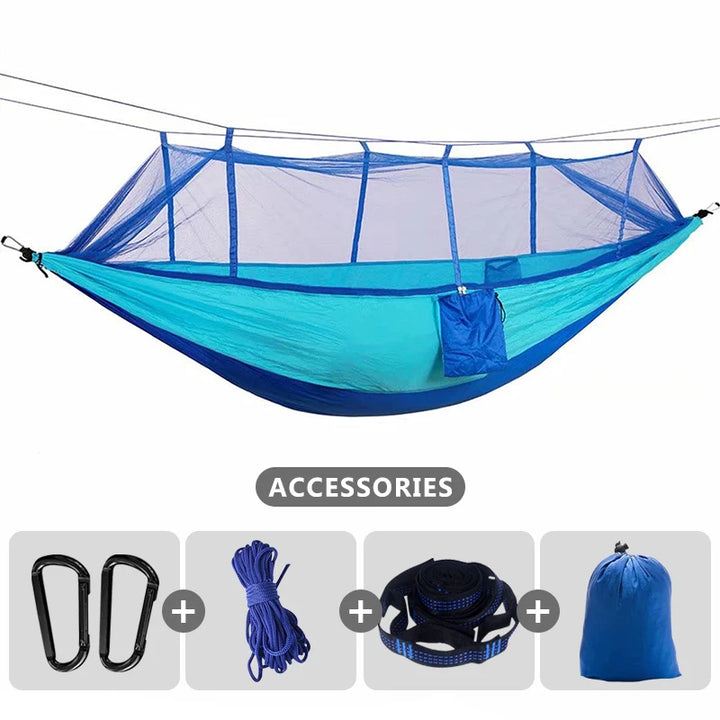 Double Camping Hammock With Mosquito Net Lightweight Nylon Portable