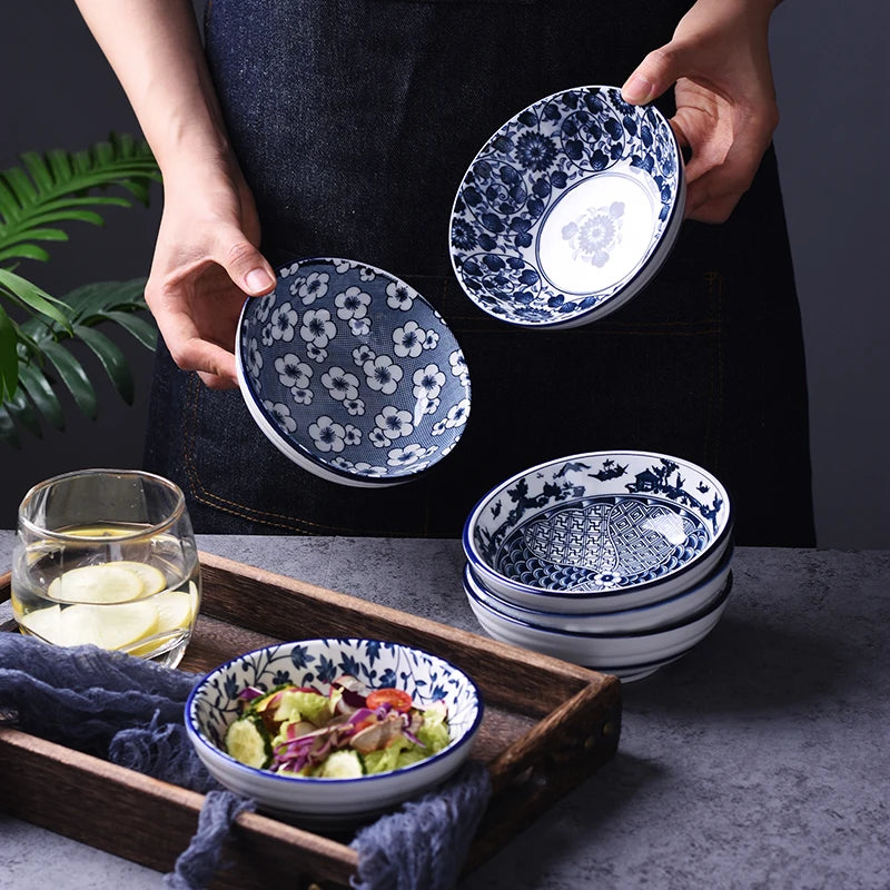 Salad Rice Bowls Ceramic Classical Blue and White Kitchen Tableware