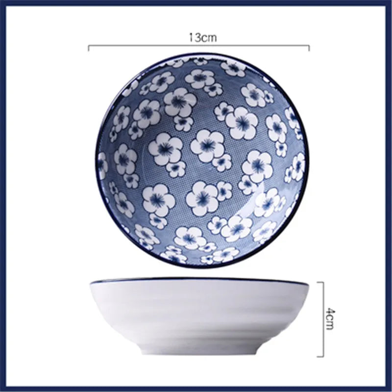 Salad Rice Bowls Ceramic Classical Blue and White Kitchen Tableware