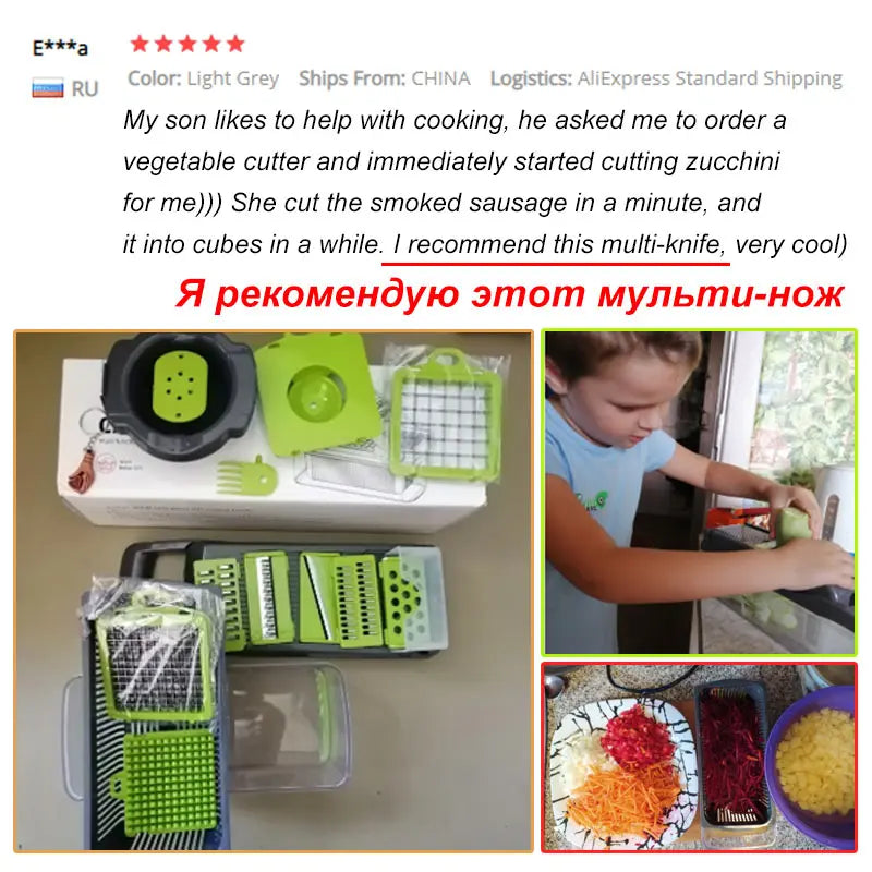 Multifunction Kitchen Cutter Garlic Press Steel Blade Peeler Carrot Grater