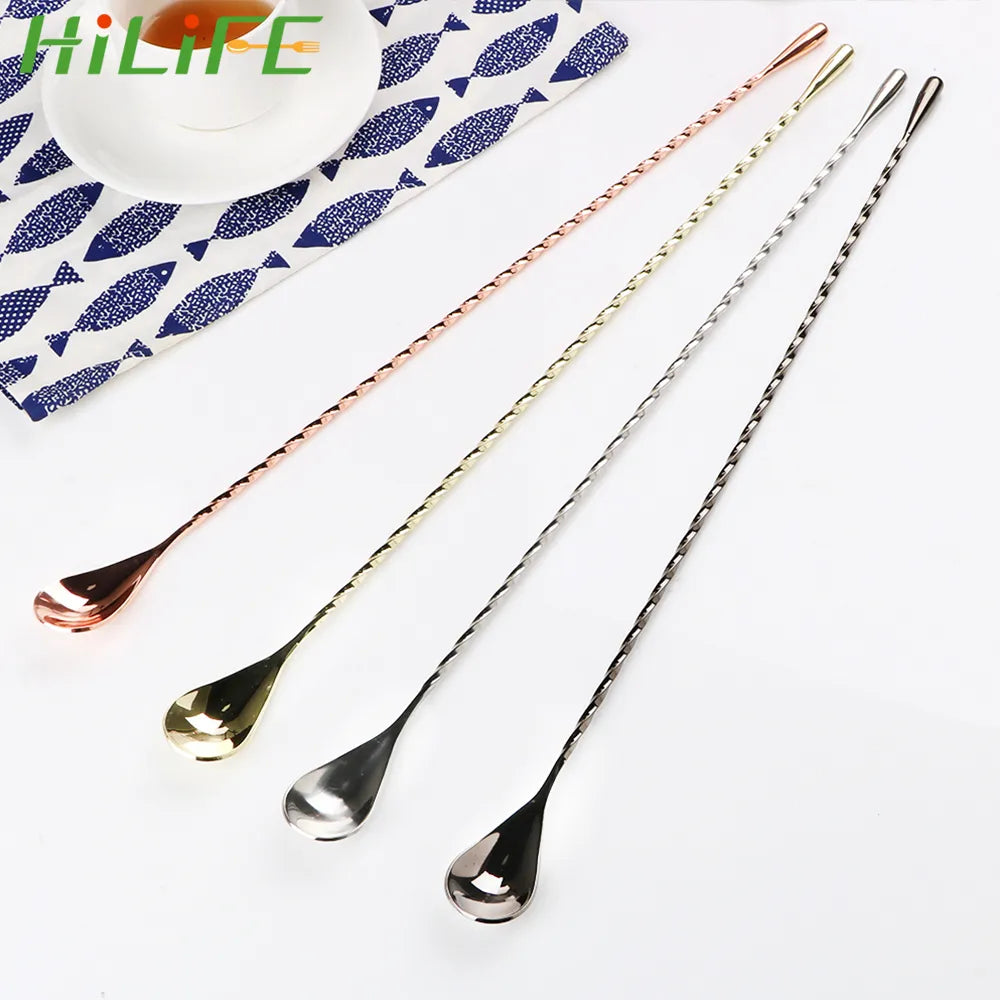 30/40cm Stainless Steel Stir Bar Spoon Spiral Pattern  Bar Tool