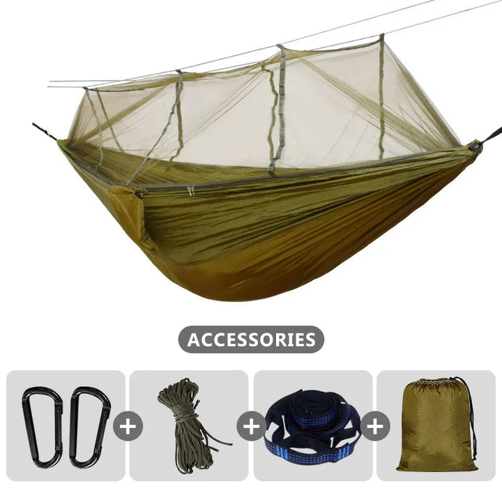 Double Camping Hammock With Mosquito Net Lightweight Nylon Portable