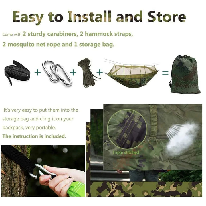 Double Camping Hammock With Mosquito Net Lightweight Nylon Portable