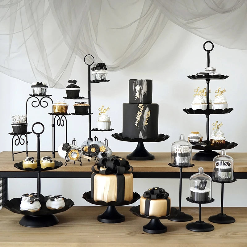 Luxury Party Decor Black Cake Stand Cupcake Tray Wave Edge Design