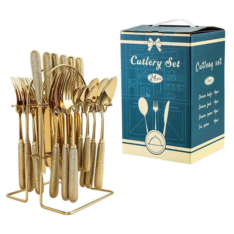 High-End Titanium Gold Process Stainless Steel Tableware Luxury Cutlery Set