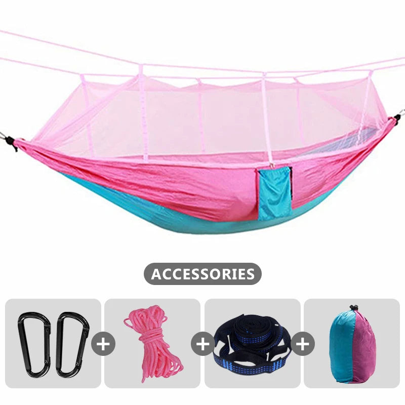 Double Camping Hammock With Mosquito Net Lightweight Nylon Portable