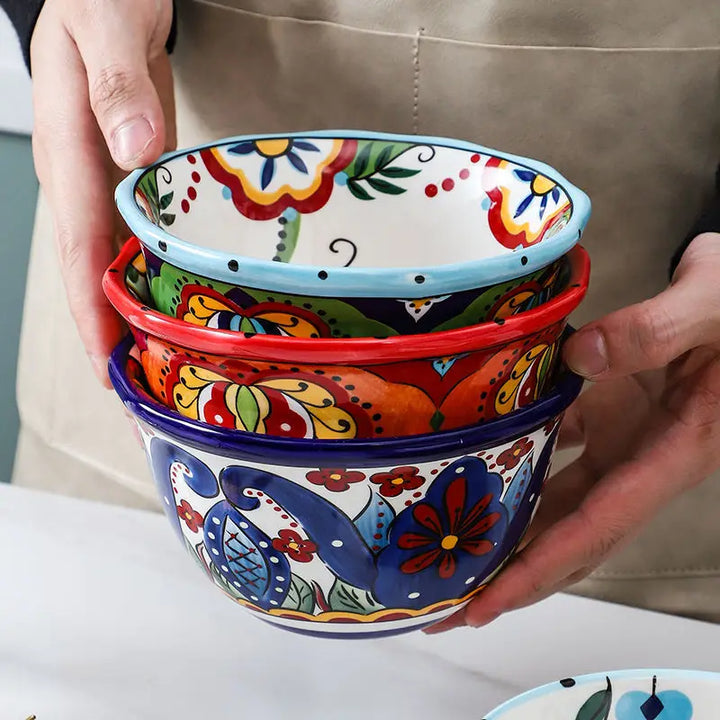 Creative Ceramic Bohemian Hand-Painted Rice Noodle Bowl Set Kitchen Tableware