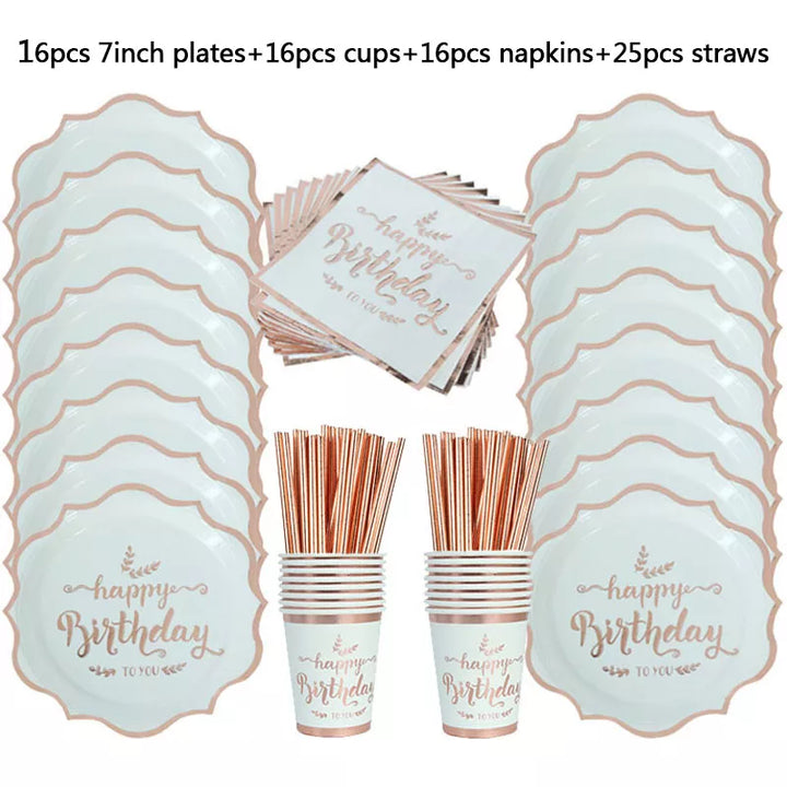 Rose Gold Printing Dot Disposable Tableware Birthday Party Baby Shower Set