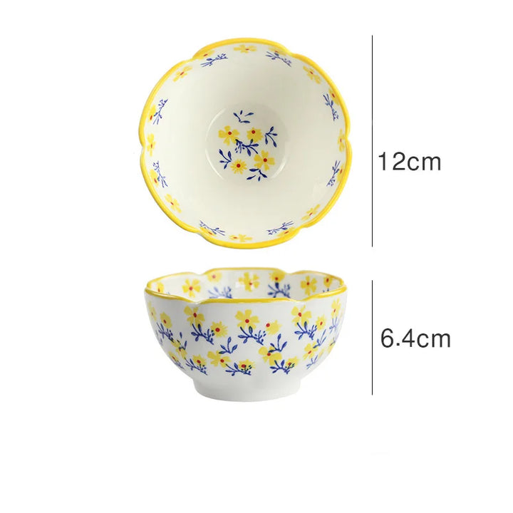 Floral Print Ceramic Rice Bowl Flower Style Ramen Kitchenware