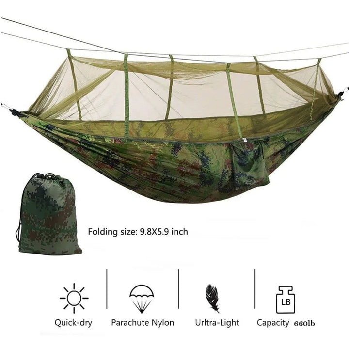 Double Camping Hammock With Mosquito Net Lightweight Nylon Portable