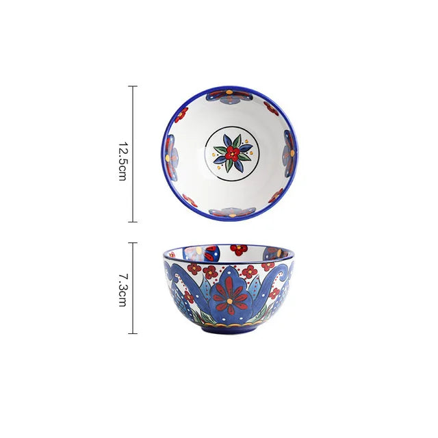 Creative Ceramic Bohemian Hand-Painted Rice Noodle Bowl Set Kitchen Tableware