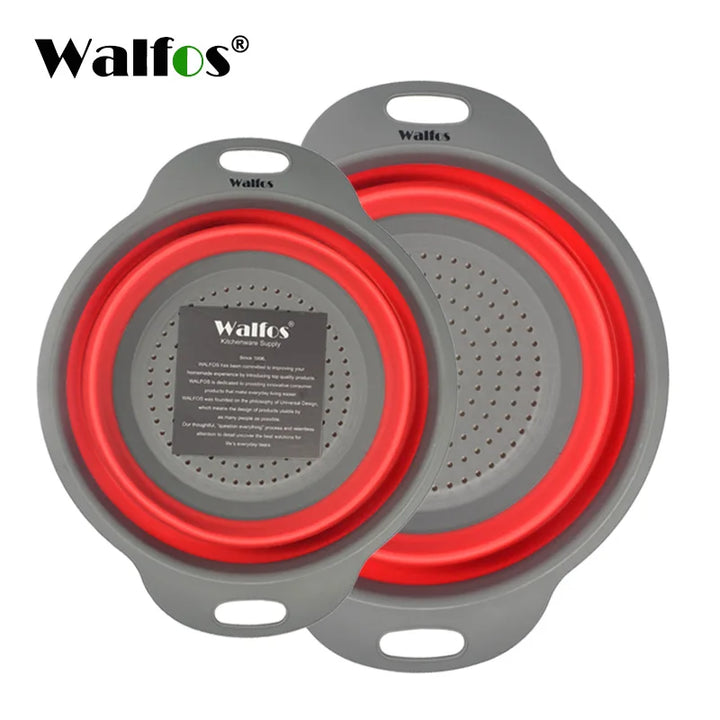 WALFOS 2 Pieces Foldable Silicone Collapsible Kitchen Colander Kitchen Tools Fruit Vegetable Strainer Drainer Washing Basket