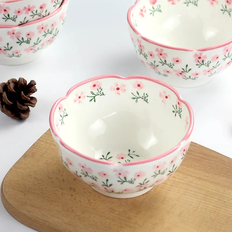 Floral Print Ceramic Rice Bowl Flower Style Ramen Kitchenware