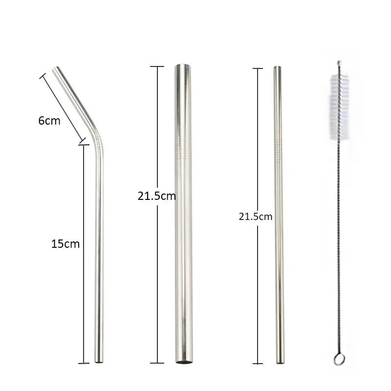 Metal Reusable 304 Stainless Steel Flexible Drinking Straw With Cleaning Brush