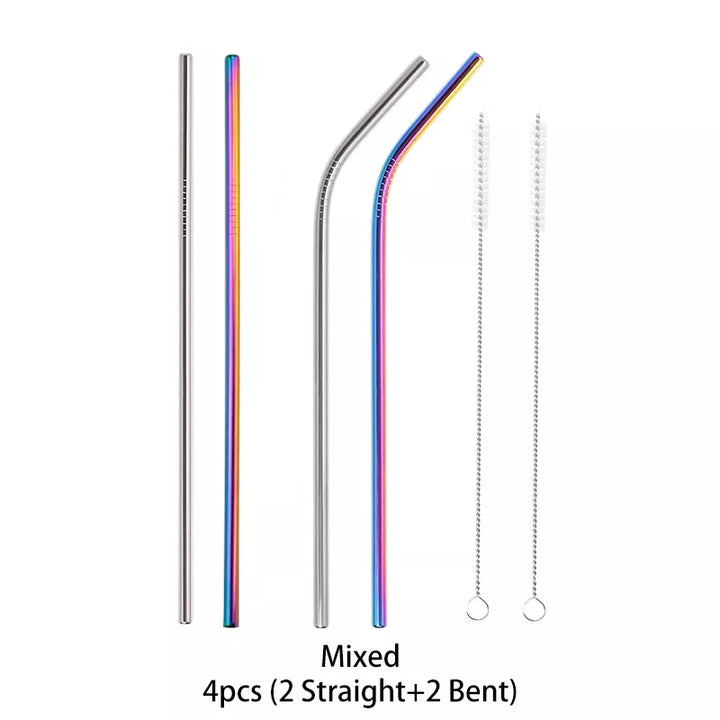 Metal Reusable 304 Stainless Steel Flexible Drinking Straw With Cleaning Brush