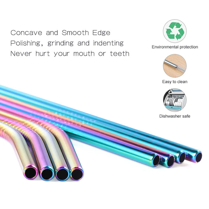 Metal Reusable 304 Stainless Steel Flexible Drinking Straw With Cleaning Brush