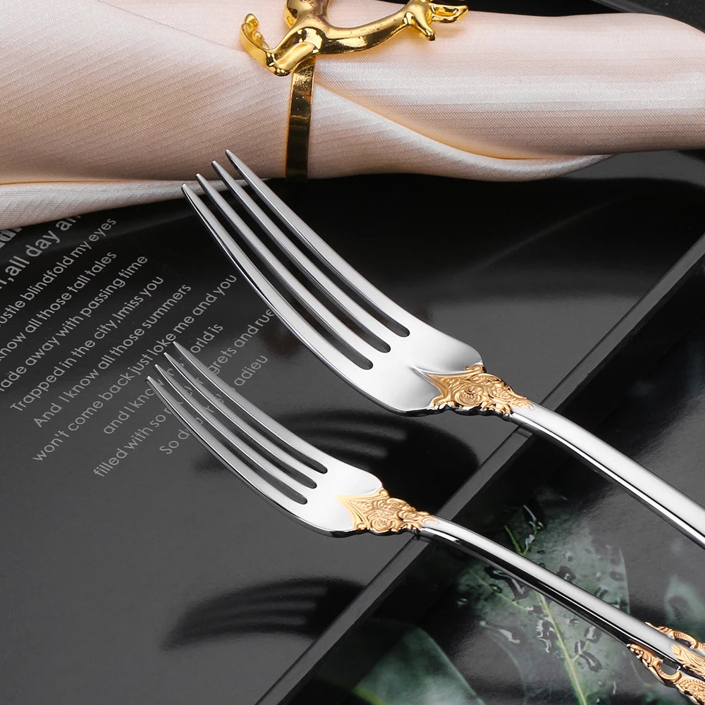 30-Pc Royal Vintage Black Rose Gold Plated Stainless Steel Cutlery Set Flatware