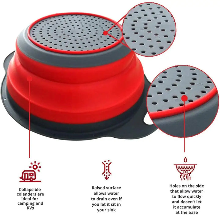 WALFOS 2 Pieces Foldable Silicone Collapsible Kitchen Colander Kitchen Tools Fruit Vegetable Strainer Drainer Washing Basket