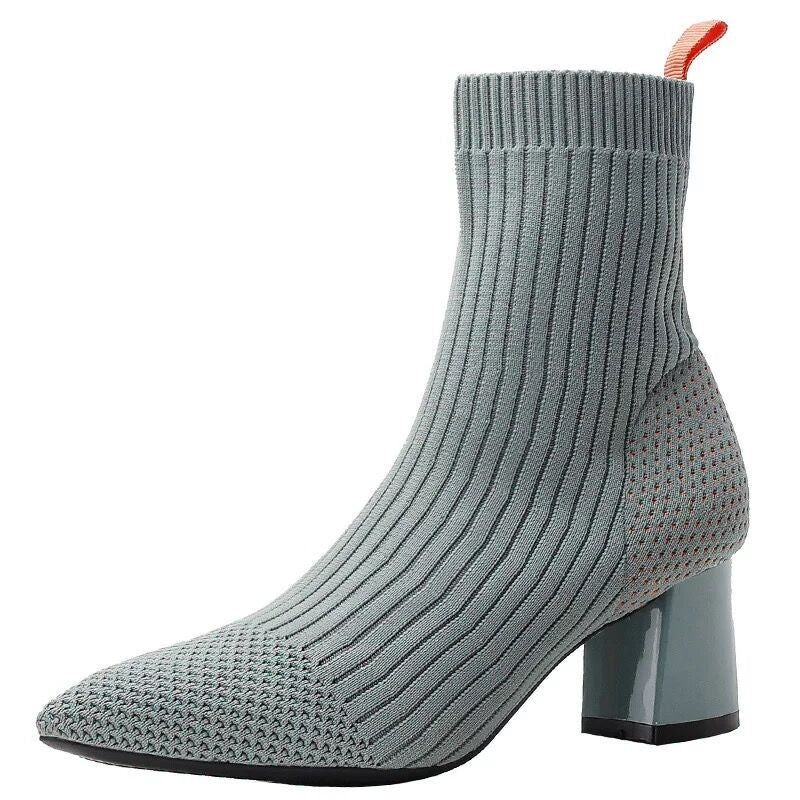 Fashion elastic knitting sock boots pointed toe womens high heel ankle Apparel & Accessories > Shoes