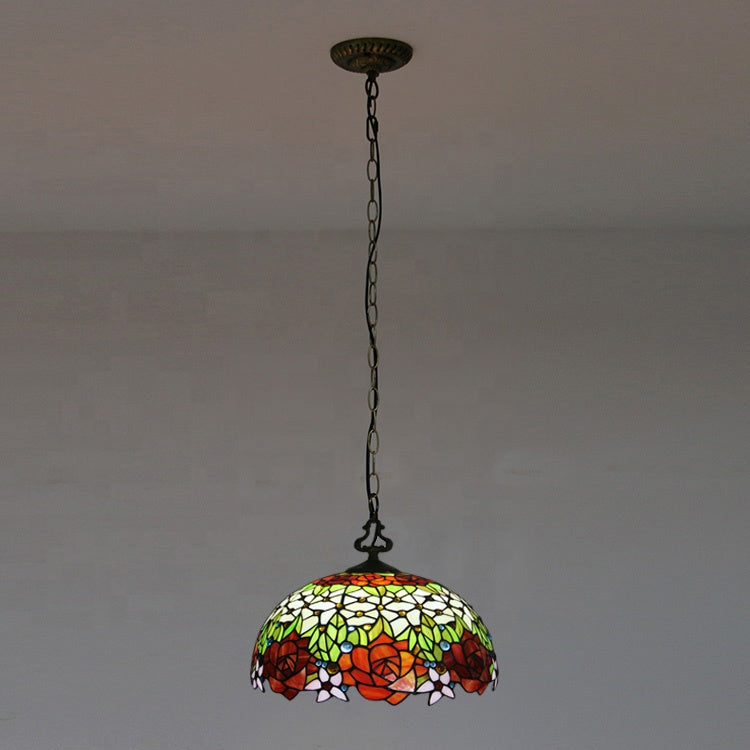 LongHuiJing Rose Tiffany Chandelier Ceiling Lights Colored Glass Restaurant Pendant Lamp